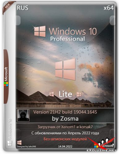 Windows 10 Pro x64 Lite 21H2.19044.1645 by Zosma (RUS/2022)