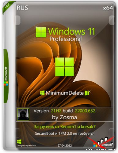 Windows 11 Pro x64 MD 21H2 build 22000.652 by Zosma (RUS/2022)